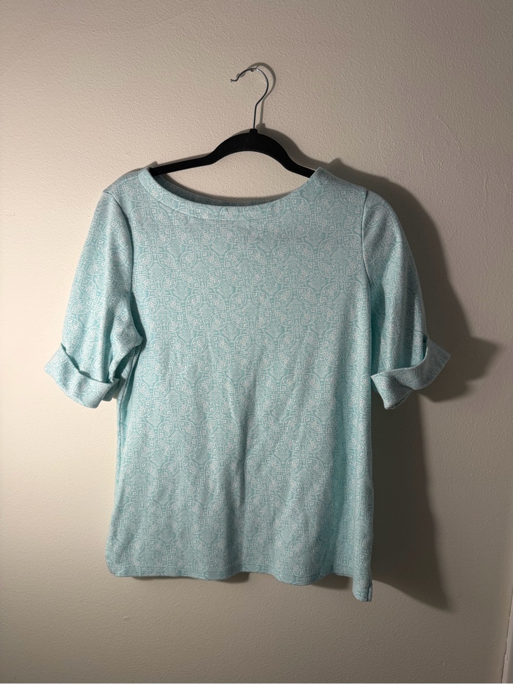 Style & Co. Light Aqua Short Sleeve Patterned Tee